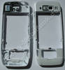 Unterschale weiss Nokia E55 original B-Cover white aluminium, Geh�userahmen mit Freisprechlautsprecher und Kamerascheibe, Kameralinse
