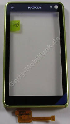 Displayscheibe gr�n Nokia N8 original Touchpanel, Touchscreen, Bedienfeld green, Oberschale, Cover